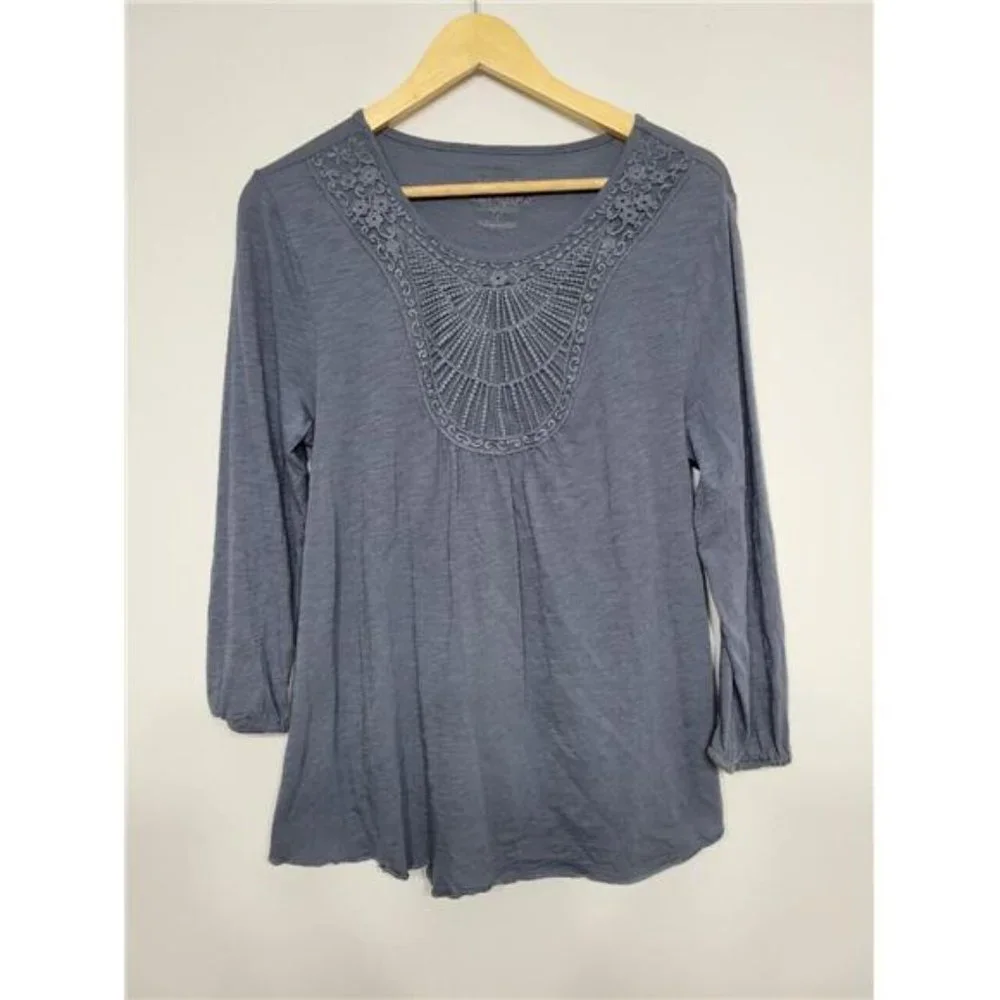 Nine West Vintage America Collection Top With Lace Neckline, Size Small - Picture 1 of 3